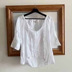Lina Tomei Linen Top White Lace Sleeve M Italy